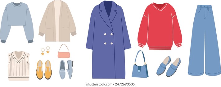 set of women's clothing in flat style vector