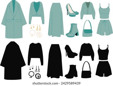 set of women's clothing, isolated on white background vector