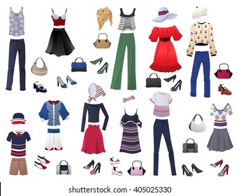 Set of women's clothing of sea style isolated on white background