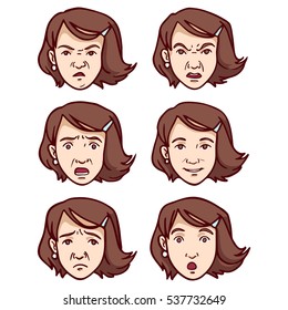 Set of women's emotions, colored vector images..