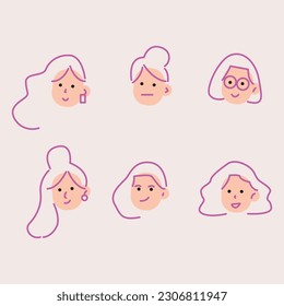 Set of women's emotions facial expressions girl avatar vector illustration of a flat design.