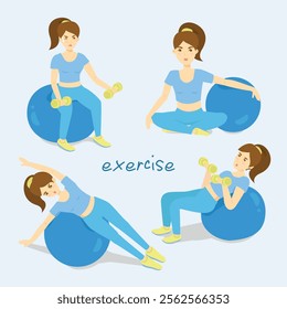 Set of women's exercises with many poses
