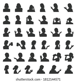 Set of Women's face silhouettes