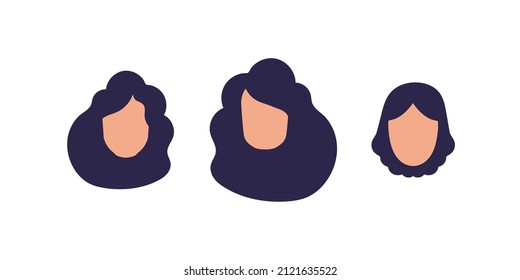 Set of women's faces with different hairstyles. Isolated. Vector.