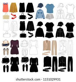 set of women's fashion clothes, collection