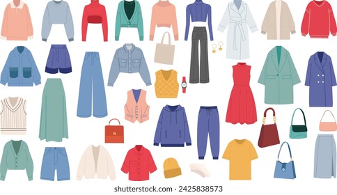 set of women's fashion clothes in flat style vector