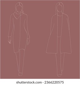 Set of women's fashion icons. Various silhouettes of the female line, models, figures. Abstract image of a girl. Collection of women's fashionable clothing. Vector isolated illustration