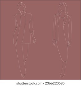 Set of women's fashion icons. Various silhouettes of the female line, models, figures. Abstract image of a girl. Collection of women's fashionable clothing. Vector isolated illustration