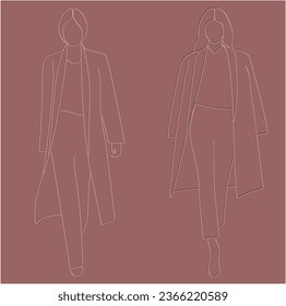 Set of women's fashion icons. Various silhouettes of the female line, models, figures. Abstract image of a girl. Collection of women's fashionable clothing. Vector isolated illustration