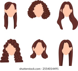 Set of women's hairstyles with different hair types