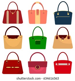 A set of women's handbags, a women's bag. Flat design, vector illustration, vector.