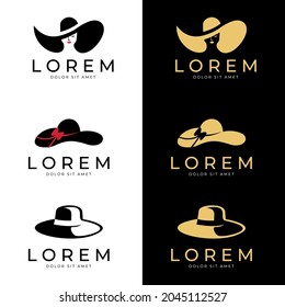 Set of women's hats. womens elegant hat with bow for ladies and lips.
