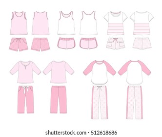 Conjunto de ilustração de roupas de casa e pijamas femininas sobre fundo branco