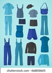 Set of women's jeanswear in flat design 