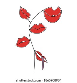 Juego de labios de mujeres. Labios de diferentes formas en el tallo. Ilustración vectorial.