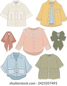 set of womens long and short sleeve shirts vector illustration