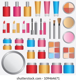 Set of women's make-up cosmetics on the white background.
