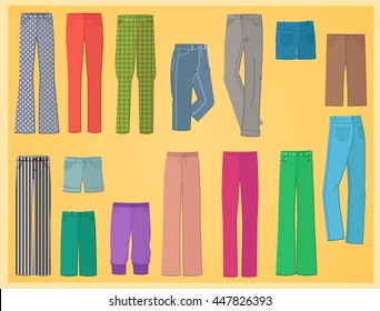 Set of women's pants in flat design