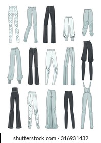 Set of women's pants isolated on white background