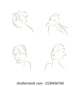 set of women's portraits line art 