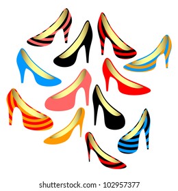 Set of women's shoes. Isolated objects on a white background.