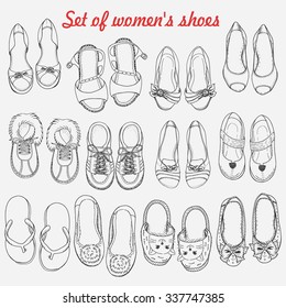 Set of women's shoes on white background. Vector  illustration for your design