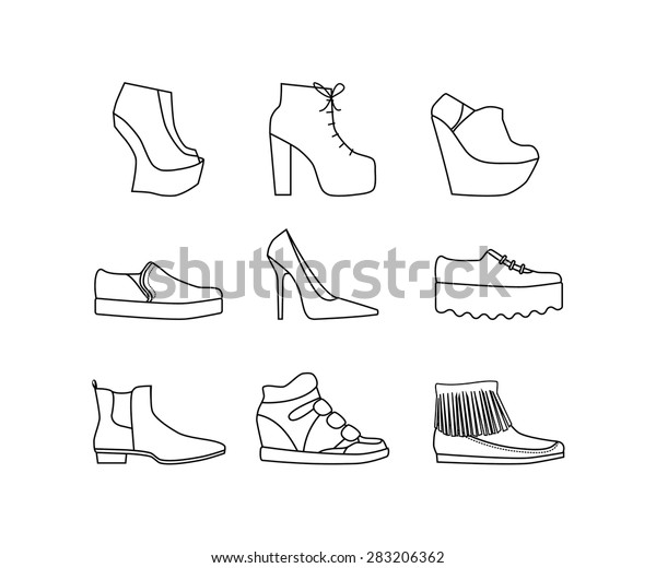 Set Womens Shoes Outlined Black White Stock Vector (Royalty Free ...