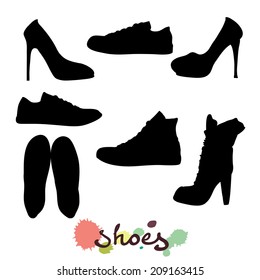 Set of women's shoes silhouettes, isolated on white background.