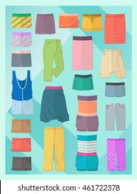 Set of women's shorts in flat design