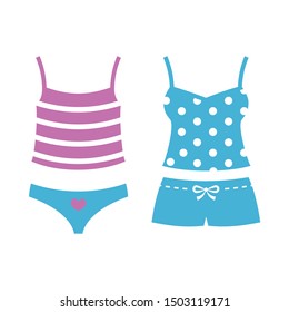 Set of women's underwear. T-shirt, panties, shorts. Isolated vector illustration.
