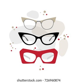 Set of womens vintage fashion glasses. Vector illustration. Fashion accesories in 50s style
