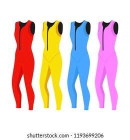 Set of womens wetsuits. Water suit. Set of colorful swimming suits. Vector illustration. White background. EPS 10.