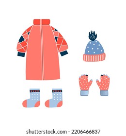Set of women's winter outerwear. vector illustration