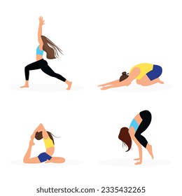 set of women's yoga poses. Vector illustration in a flat style