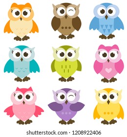 Set of wonderful owls