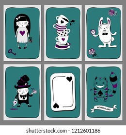 Set of  wonderland vector card