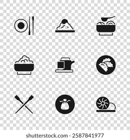 Set Wonton, Dumpling, Xiao long bao, Traditional tea ceremony, Ramen soup bowl, Food chopsticks with plate, Rice and  icon. Vector