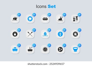 Set Wonton, Food chopsticks, Rice in a bowl, Chow mein plate, Soy sauce, Kung Pao chicken, Traditional tea ceremony and Chinese egg icon. Vector