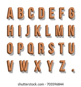 Set of wood alphabet letters. Vector illustration.