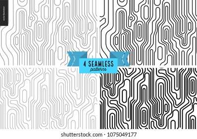 Conjunto de madera en blanco y negro. Patrón veloz. Fondo abstracto, textura de anillos anuales de madera. Diseño gráfico Hipster. Fondos vectoriales interminables, texturas de árboles primitivas simples, rayas