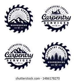 set of wood carpentry logo design template vector illustration