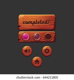 Set of wood cartoon elements for game or web design, information panel and buttons