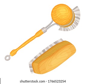 Set of wood dry body brushes, wooden and bamboo materials, natural, hygiene, bathroom set, zero waste, organic, reusable and dubable products, plastic free bathroom body care, natural sponge