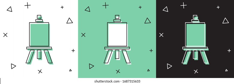Set Wood easel or painting art boards icon isolated on white and green, black background.  Vector Illustration