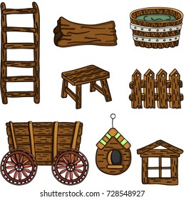 Set of wood elements for design
