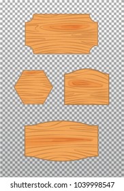 Set of wood empty signboard and plank.  Wooden plaques and tablets isolated on white backgrond. Vector illustration