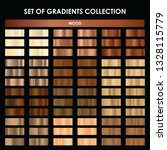 Set of wood gradient. Mega collection of brown gradient illustrations for backgrounds, cover, frame, ribbon, banner, coin, label, flyer, ring.