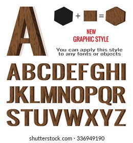 Set of wood letters and wood graphic style, vector. EPS 10.