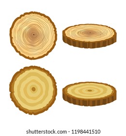 Set of wood logs for forestry and lumber industry. Illustration of trunks, stump and planks.