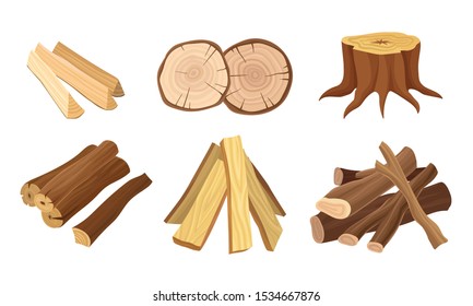 Set of Wood Logs for Forestry and Lumber Industry Vector Illustrated Set